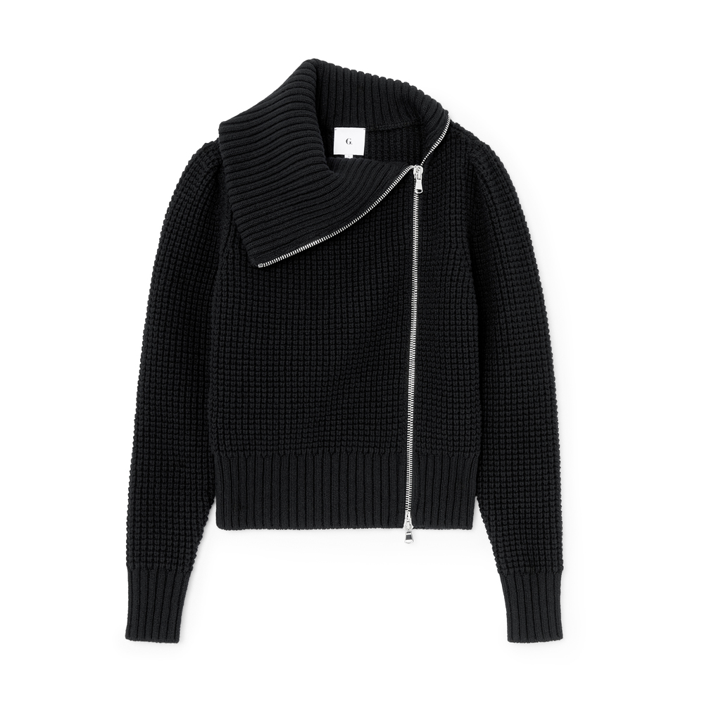 G. Label By Goop Chiara Side Zip Waffle Knit Sweater In Black, Small