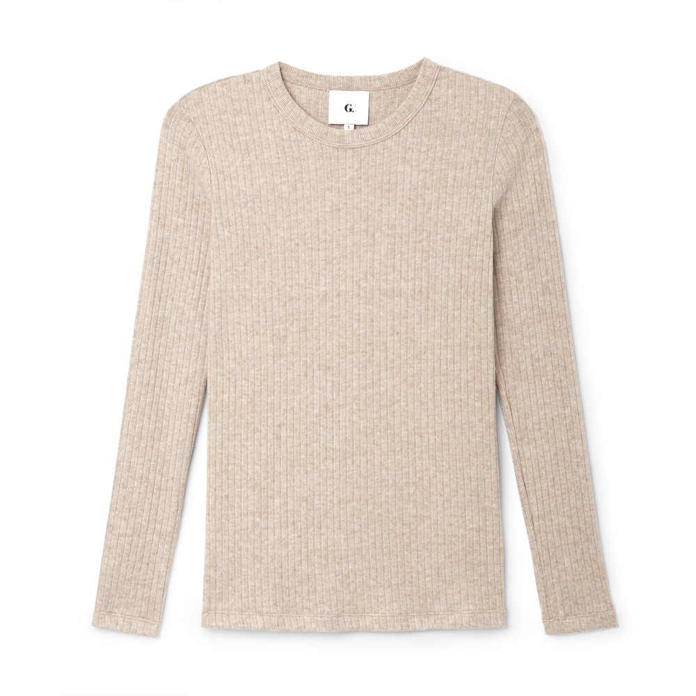G. Label By Goop Caff Crewneck Long-Sleeve Tee In Heather Oatmeal, Small