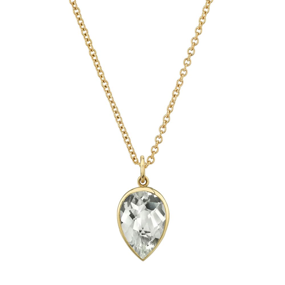 Sarah Hendler Bezel-Set Pear Charm Necklace In Yellow Gold/White Diamonds