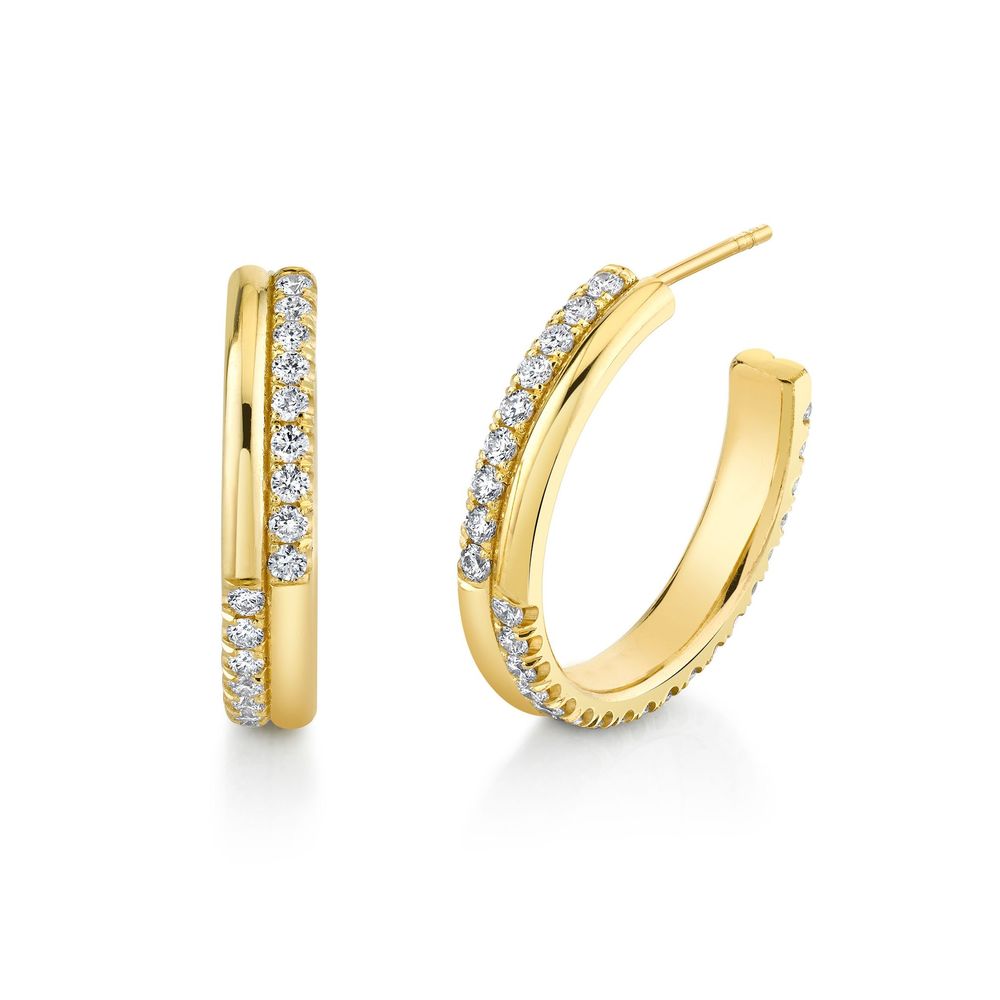 Sarah Hendler Pavé Diamond Crossroad Hoops Earring In Yellow Gold/White Diamonds