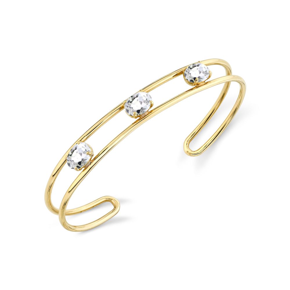 Sarah Hendler Tres Stone Cuff Bracelet In Yellow Gold/White Diamonds
