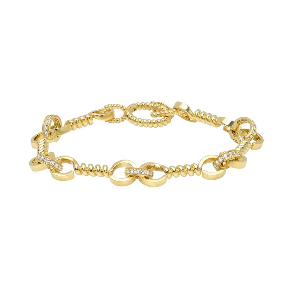 Nancy Newberg Twist Bar Link Bracelet With Diamonds In Yellow Gold/White Diamonds