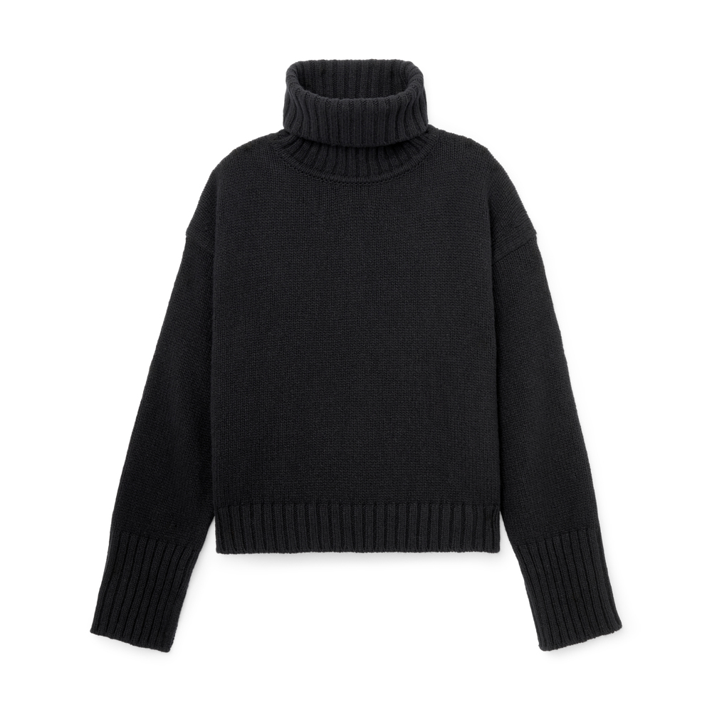 G. Label By Goop Dashy Split-Back Turtleneck Sweater In Black, Large