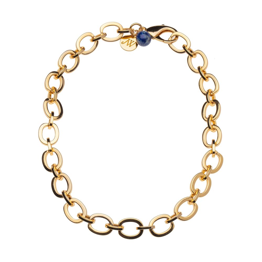 Jane Win Chunky Chain With Lapis Bead In Yellow Gold Plated Brass