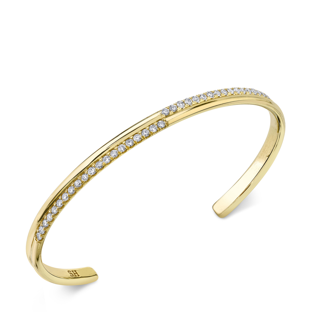 Sarah Hendler Diamond Crossroads Cuff Bracelet In Yellow Gold/White Diamonds