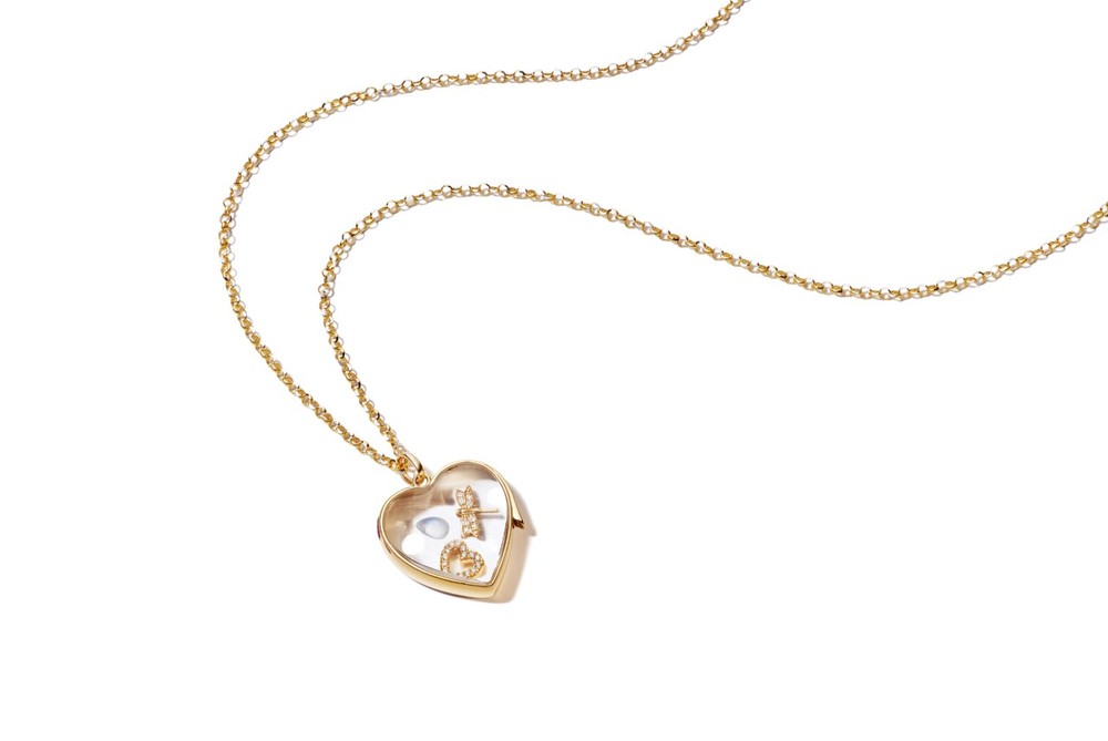 Loquet Pure Love Necklace In Yellow Gold/White Diamonds/Moonstone