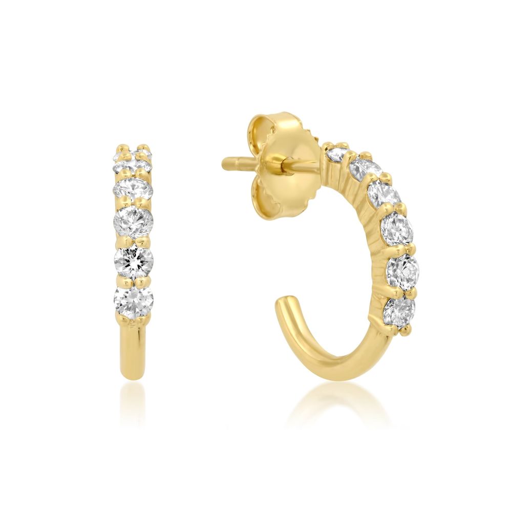 Jennifer Meyer Mini 4-Prong Diamond Hoops Earring In Yellow Gold/White Diamonds