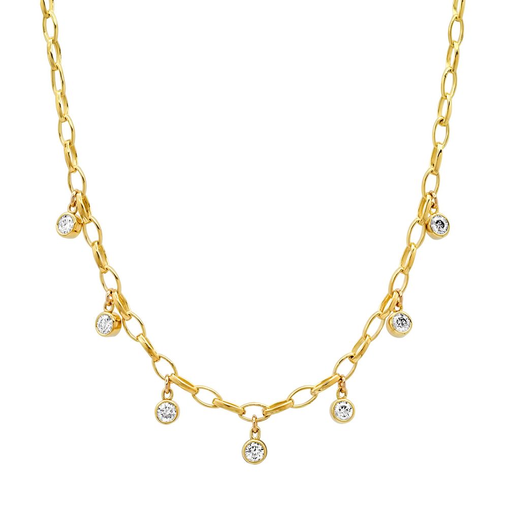 Jennifer Meyer Small Edith 7-Diamond Bezel Necklace In Yellow Gold/White Diamonds