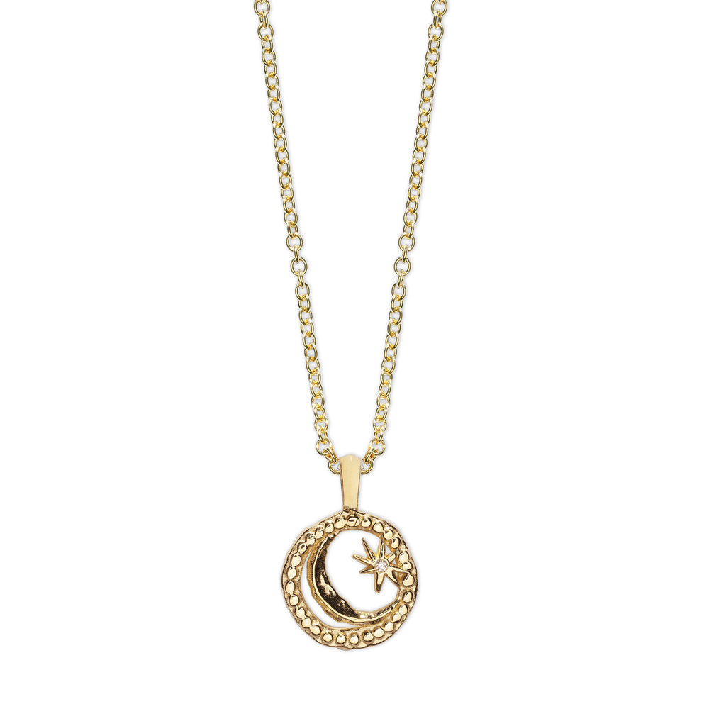 Azlee Cosmic Petite Coin Necklace In Yellow Gold/White Diamonds