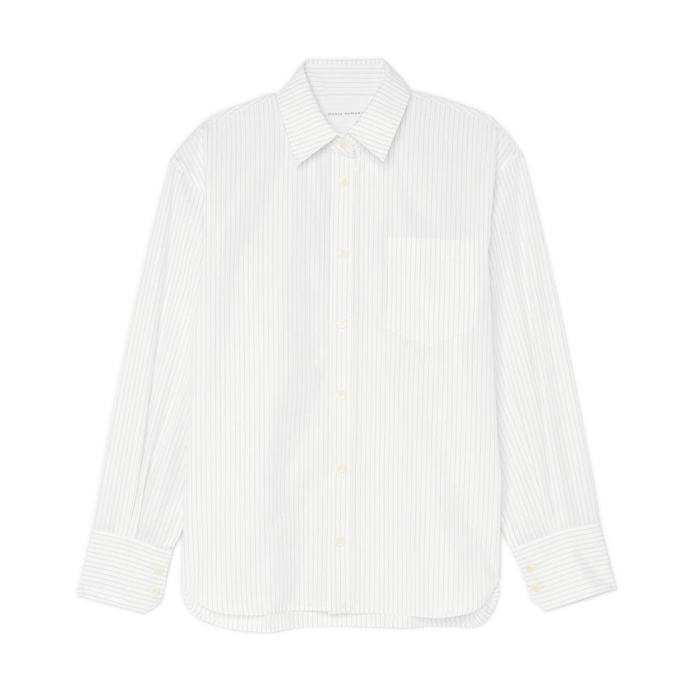 Maria McManus Oversized Shirt In Fine Stripe Off-White With Black, X-Small