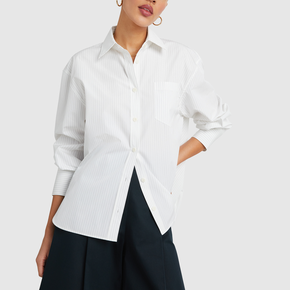 Maria McManus Oversized Shirt In Fine Stripe Off-White With Black, Medium