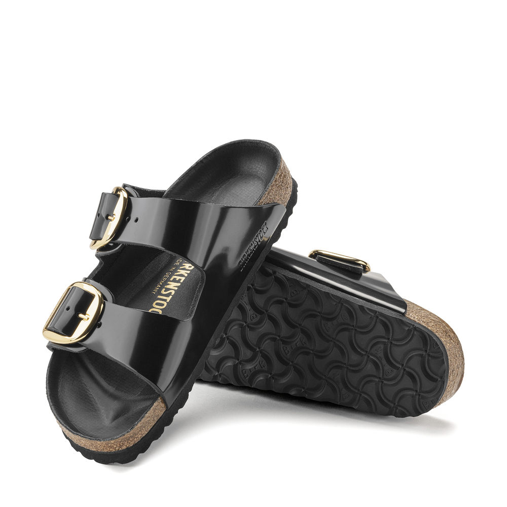 Black birkenstock store gold buckle