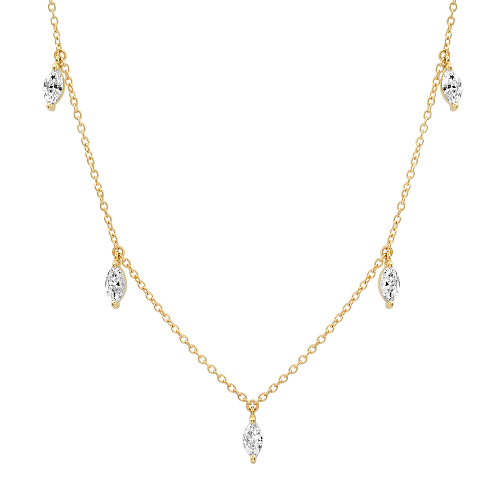 Eriness Diamond Marquise Sun Ray Necklace In Yellow Gold/White Diamonds