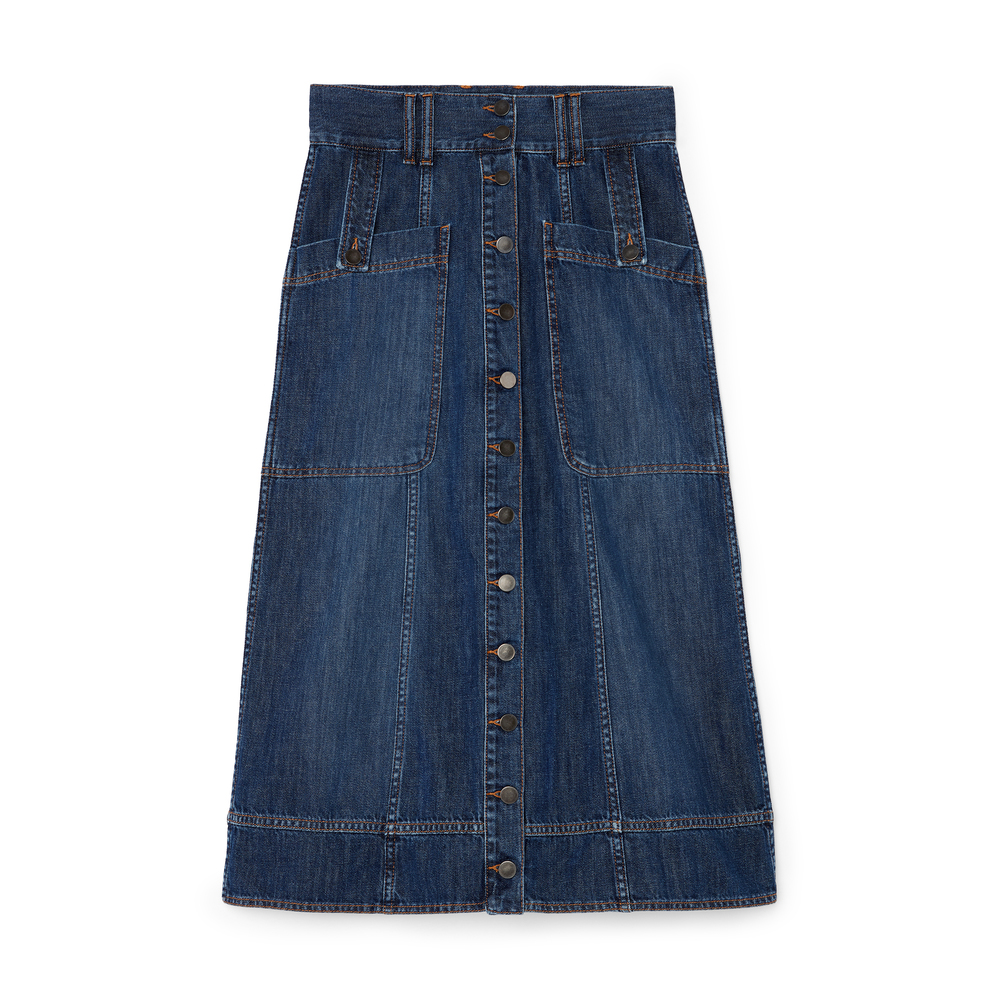 G. Label By Goop Maddy Denim Skirt In Medium Blue, Size 27
