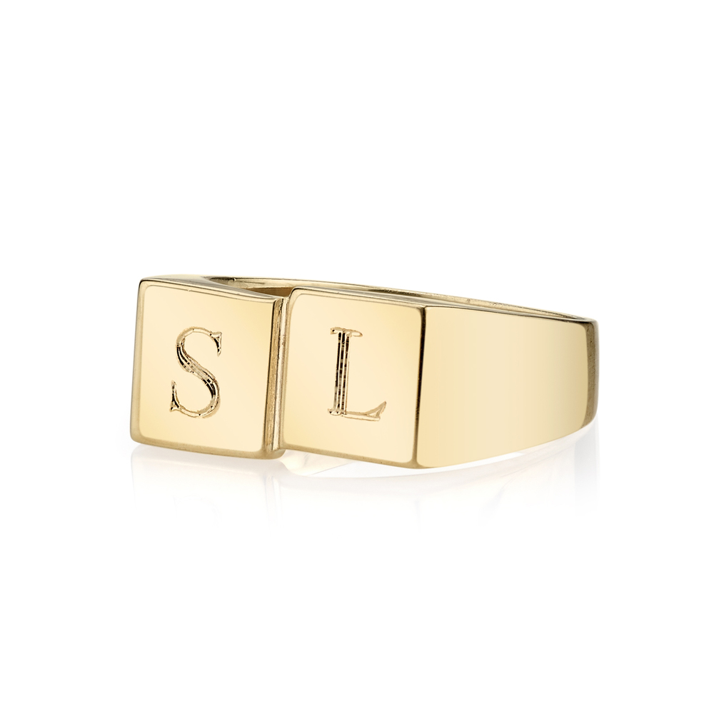 Sarah Chloe Lana Duo Signet Ring In Gold Plated, Size 7