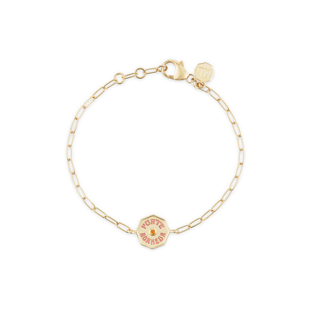 Shop Marlo Laz Wee Porte Bonheur Bracelet In Yellow Gold,pink Sapphire,black Enamel