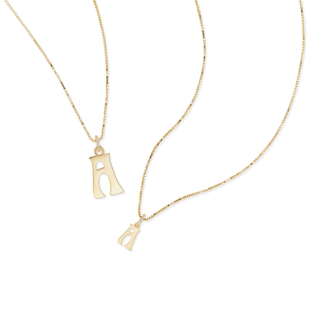 Marlo Laz Letter Charm Diamond Necklace In Yellow Gold,white Diamond
