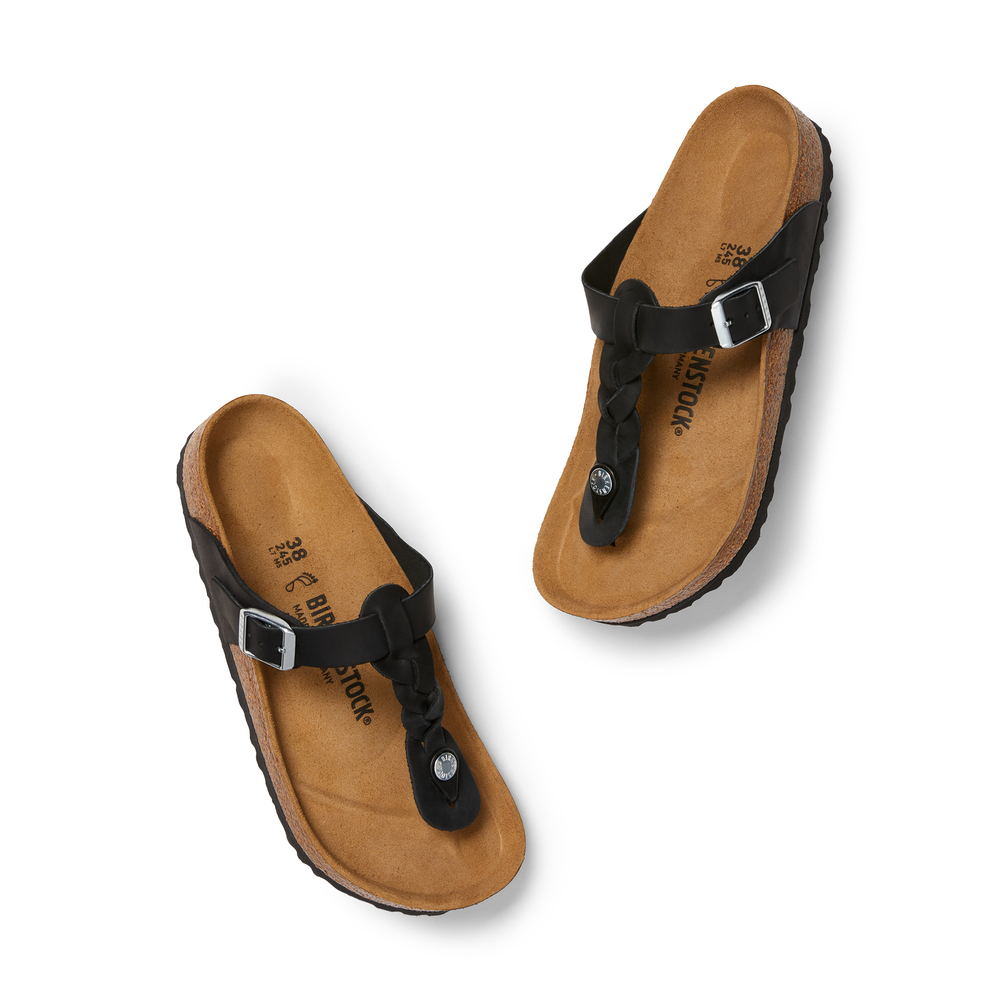 Birkenstock Gizeh Braid Sandal In Oiled Leather/Black, Size IT 37
