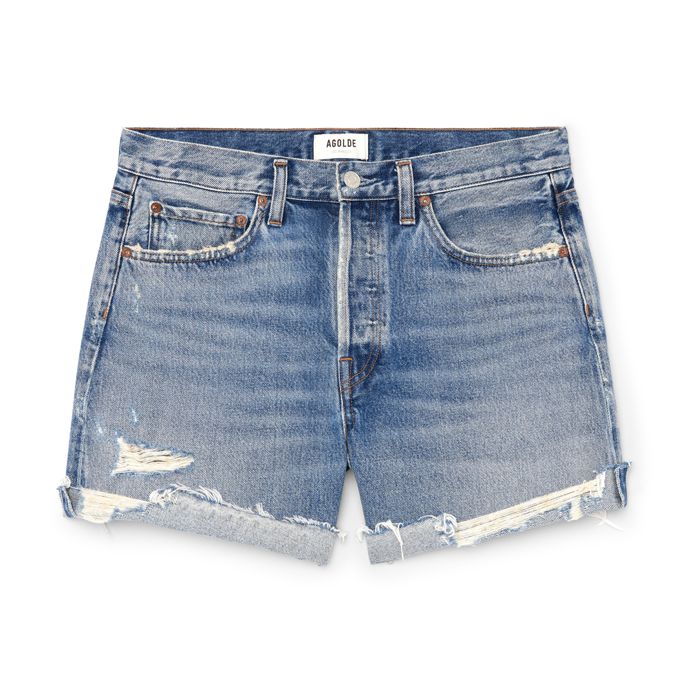 Agolde Parker Long Denim Shorts In Heat Wave