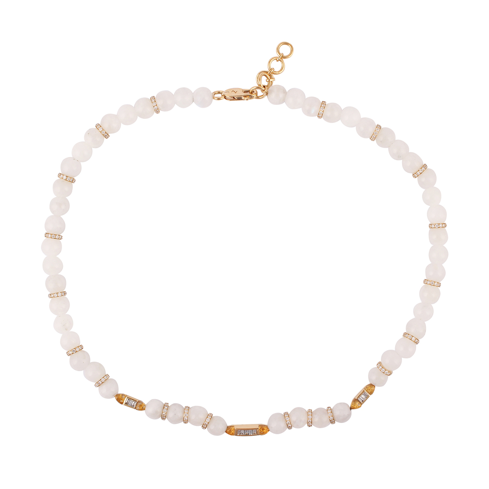 Ananya Rainbow Moonstone Diamond Chakra Necklace In Rainbow Moonstone Diamond Chakra Bracele,citrine