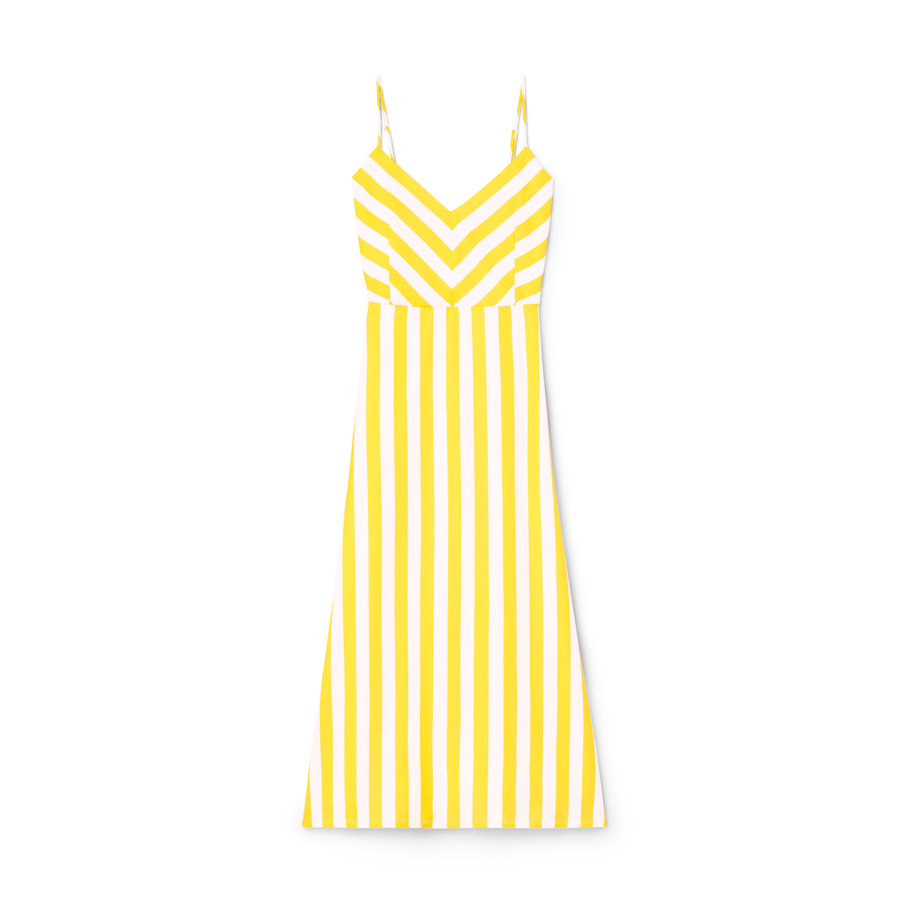 White and yellow striped dress sale