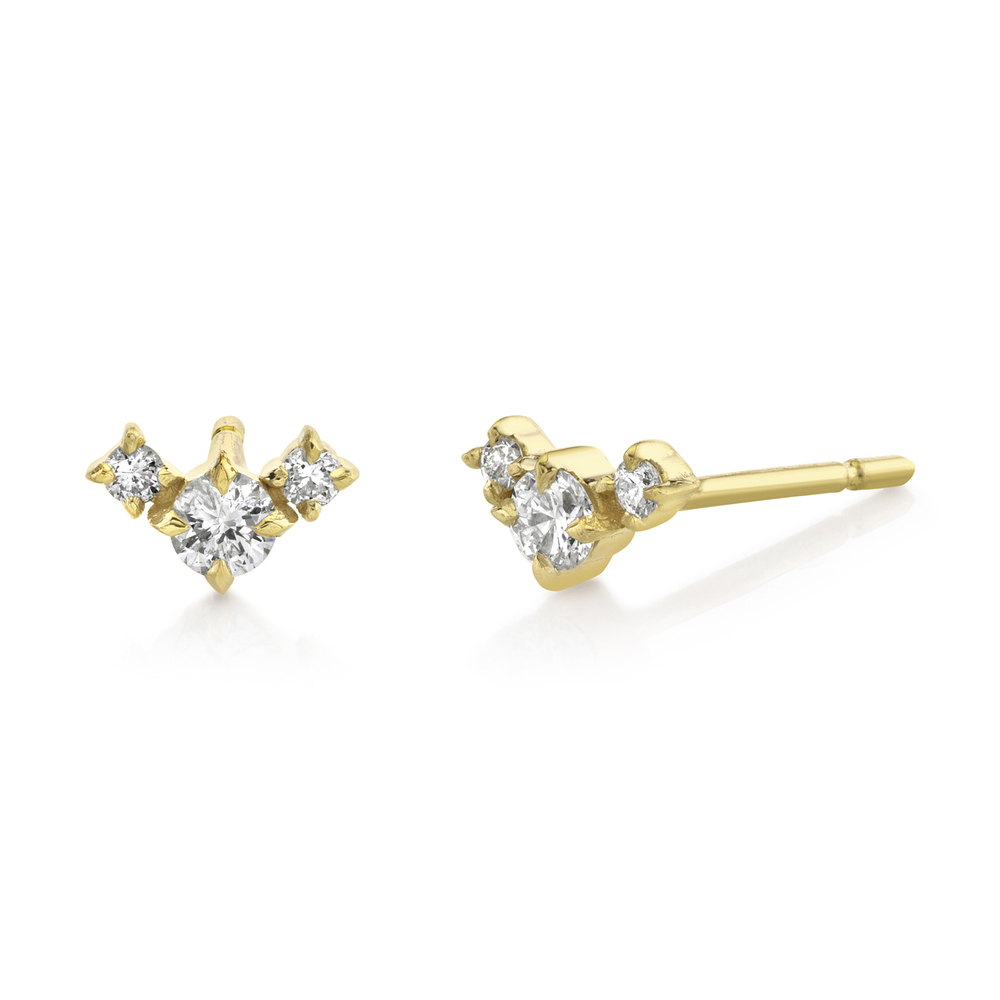Lizzie Mandler Éclat Triple V Stud Earrings In Yellow Gold/White Diamonds