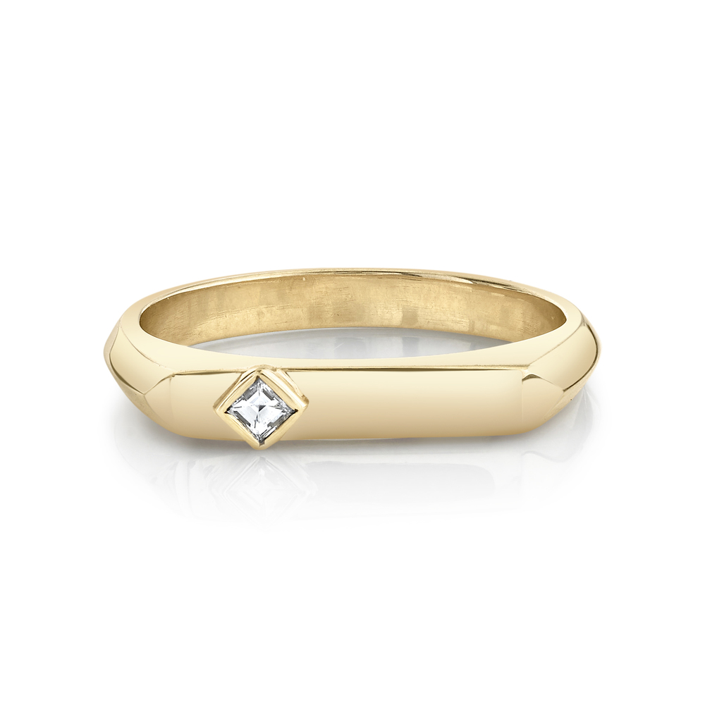 Lizzie Mandler Stacking Ring In Yellow Gold/White Diamonds, Size 4