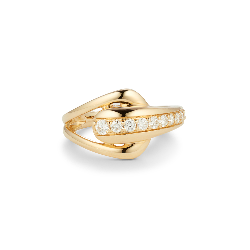 G. Label Brigette Buckle Ring In Yellow Gold,white Diamonds