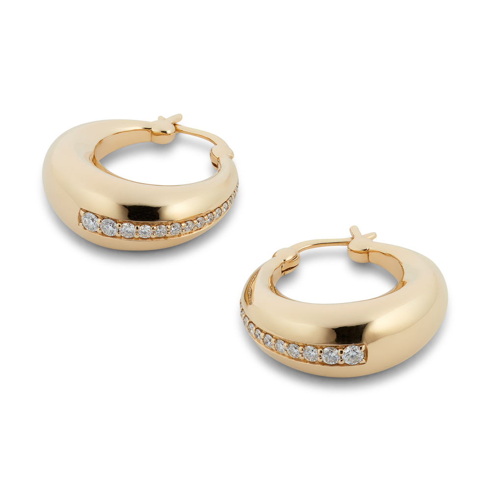 G. Label Avant Pavé Crescent Hoops Earring In Yellow Gold,white Diamonds