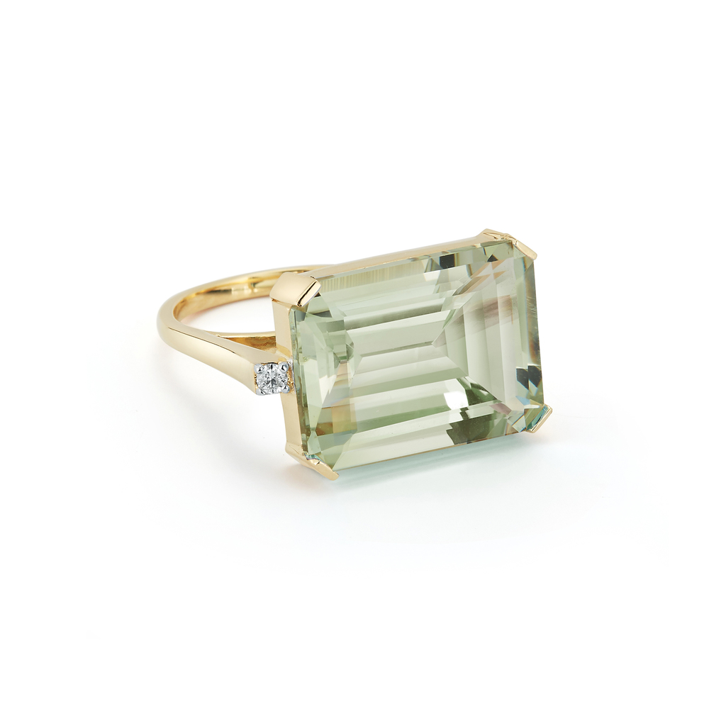 Mateo East West Green Amethyst Ring In Yellow Gold/Green Amethyst, Size 7.5