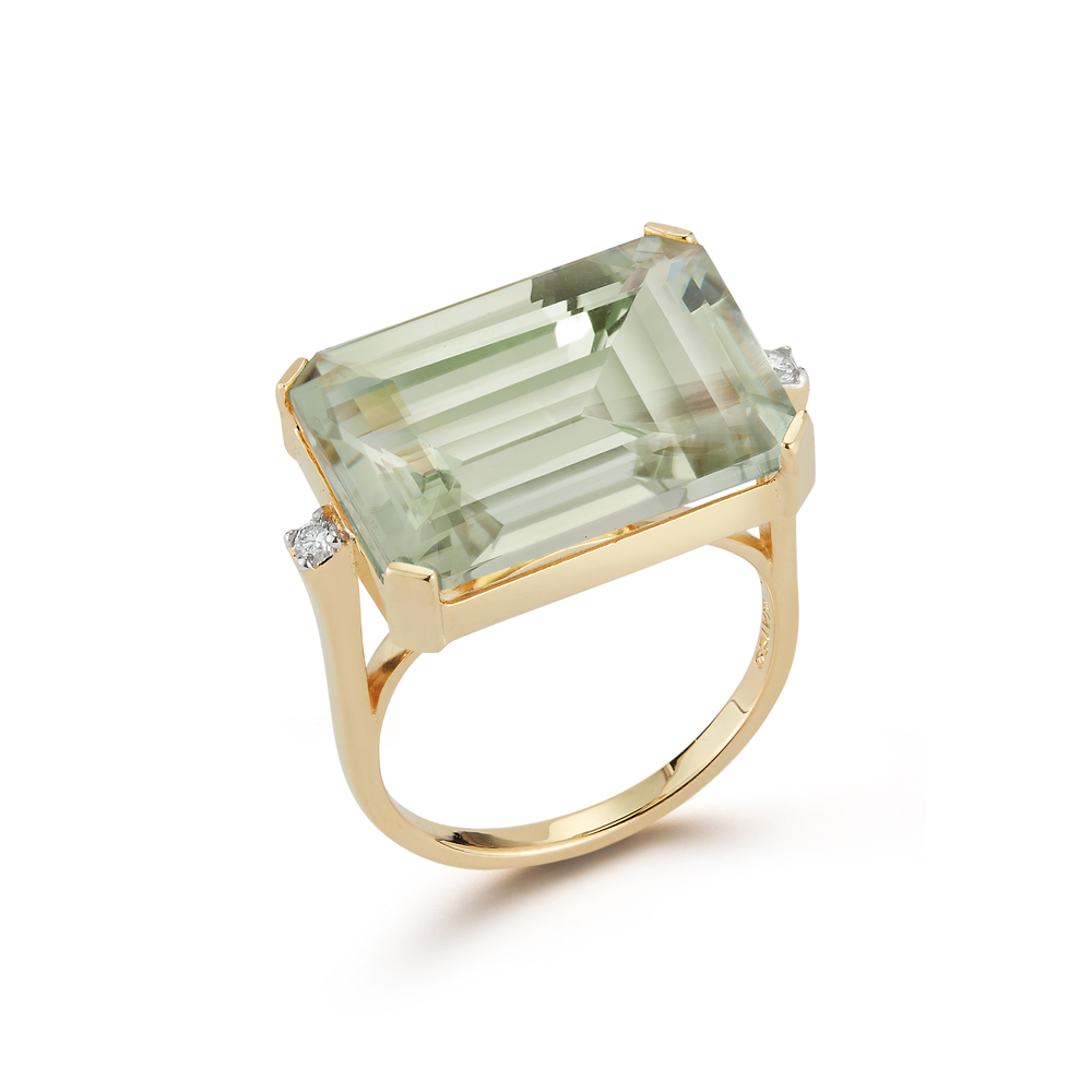 Mateo East West Green Amethyst Ring In Yellow Gold/Green Amethyst, Size 5.5