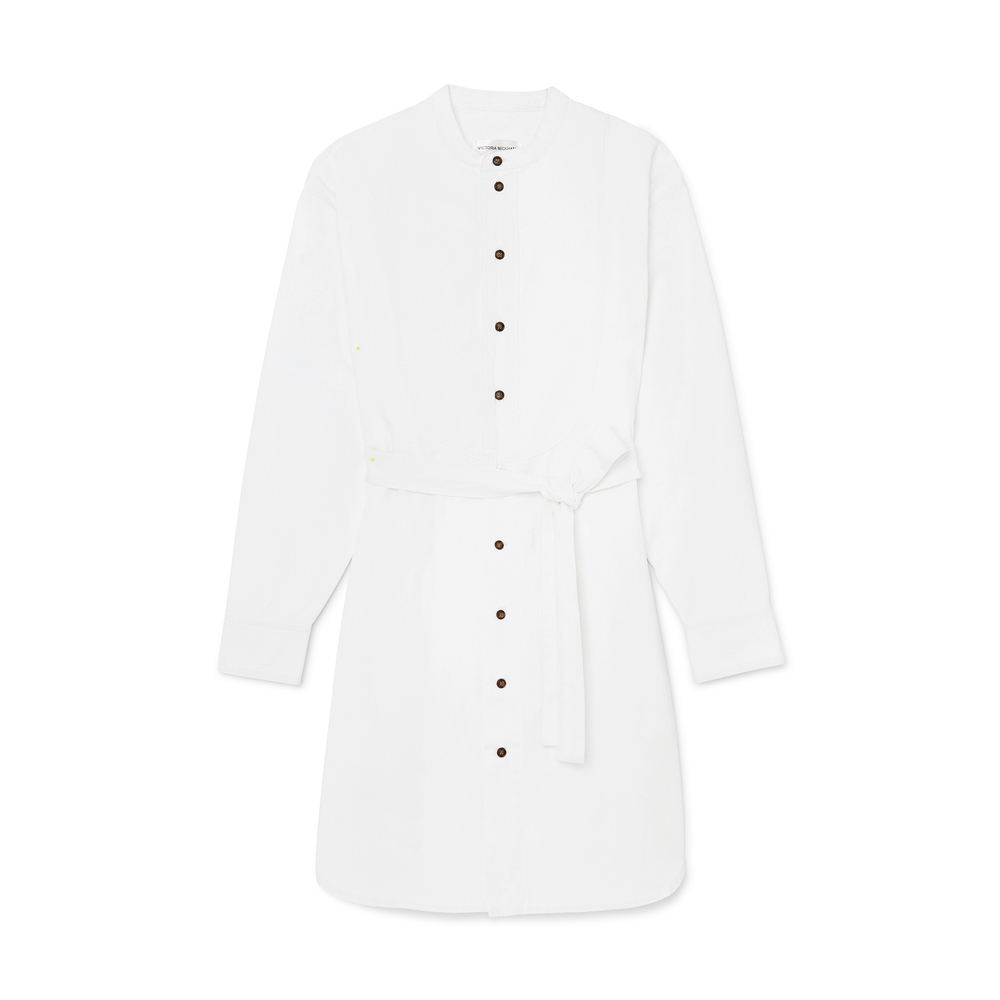 Victoria Beckham Bib Detail Shirtdress In Ecru, Size UK 10