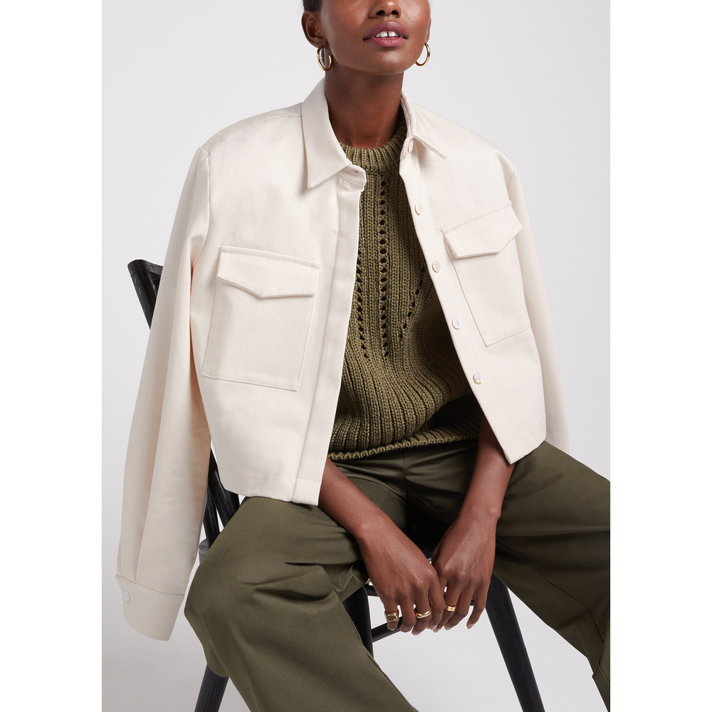 Matin Cropped Twill Jacket In Natural, Size AU10