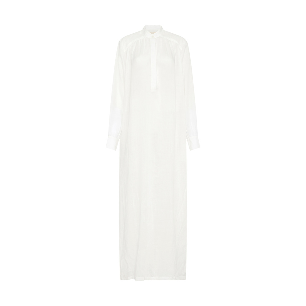 Matin Linen Gauze Gathered Shirtdress In White, Size AU12