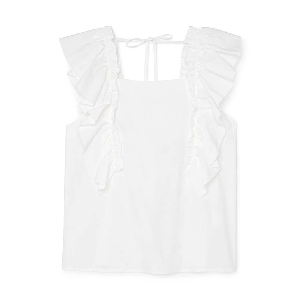 G. Label By Goop Amelia Flutter-Sleeve Top In White, Size 0