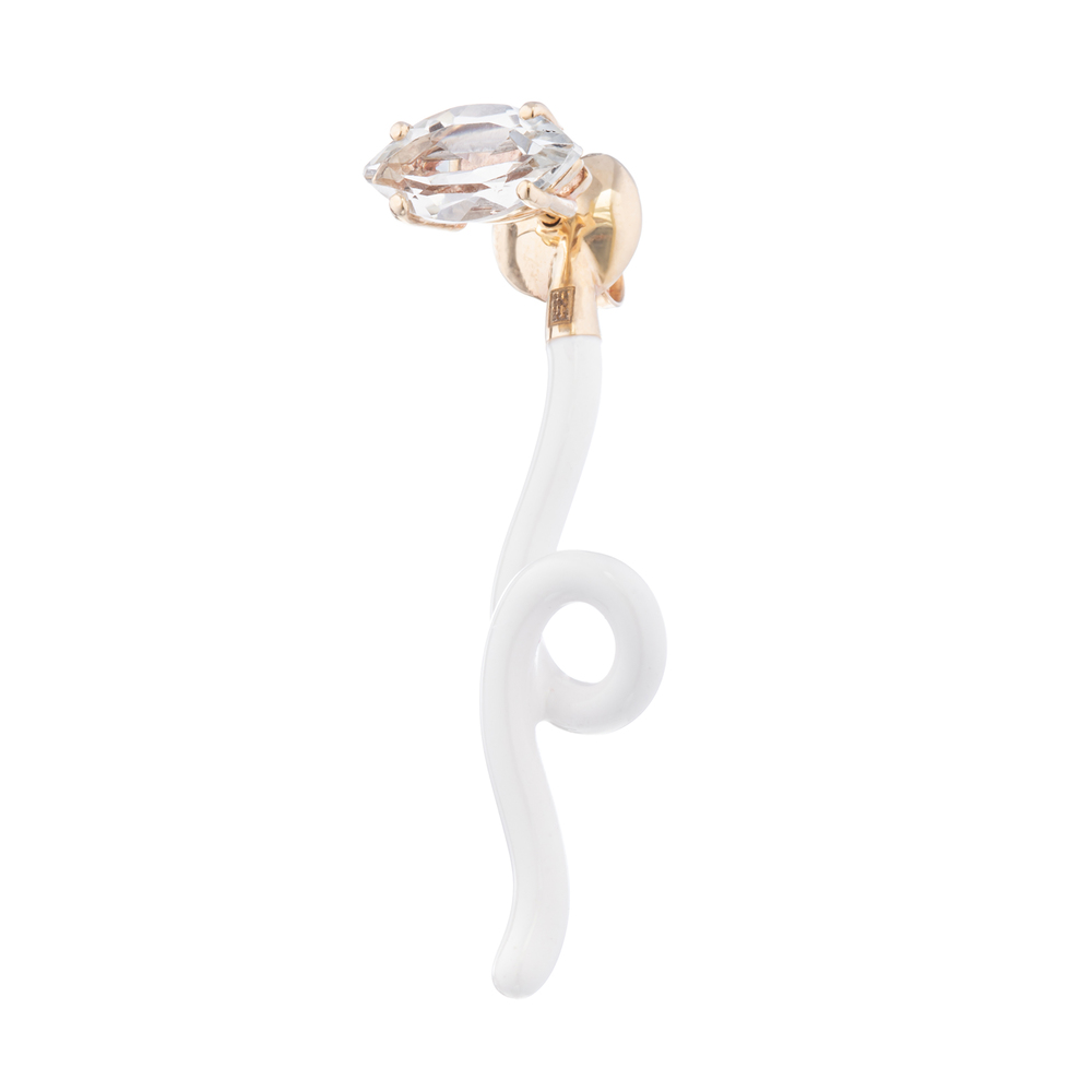 Shop Bea Bongiasca Groovy Earring With Enamel And Marquise-cut Rock Crystal In 9k Yellow Gold,silver