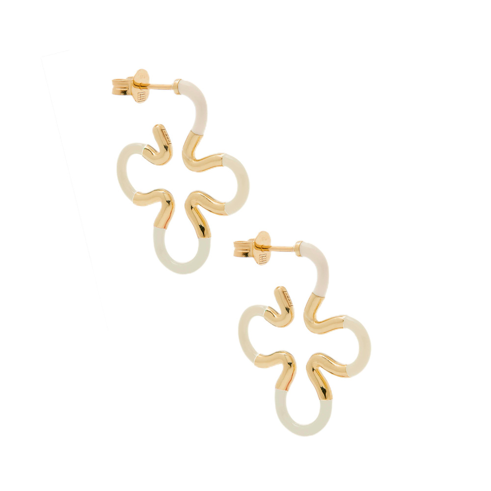 Bea Bongiasca Floral 9k Gold; Silver; And Enamel Earrings In 9k Yellow Gold