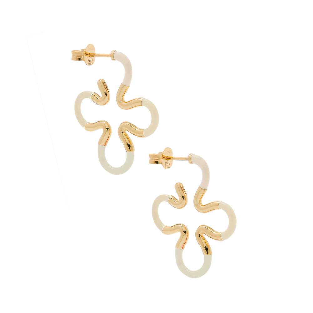 Bea Bongiasca B Floral Earrings With Panna Enamel In 9K Yellow Gold