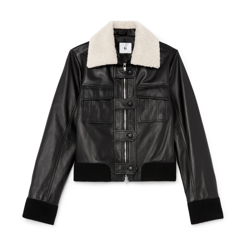 Typhaine Sherpa-Collar Leather Jacket