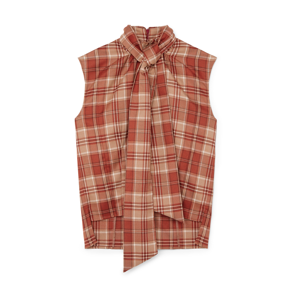 G. Label By Goop Giana Plaid Bow Top In Red Plaid, Size 8