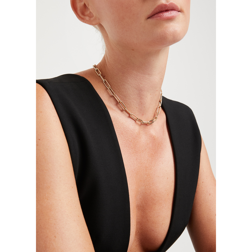 G. Label By Goop Deven Pavé Link Necklace In Yellow Gold/White Diamond