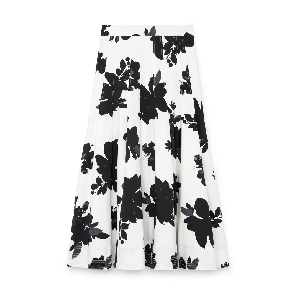 G. Label By Goop Boyle Brushed Floral Skirt In Ivory/Black Floral, Size 6