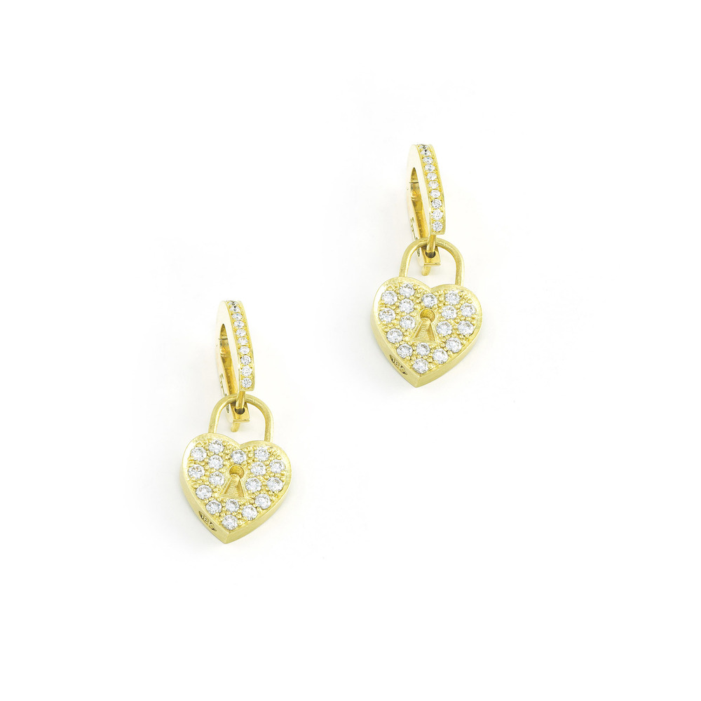 Jenna Blake Diamond Heart Lock Earrings In 18K Gold/Diamond