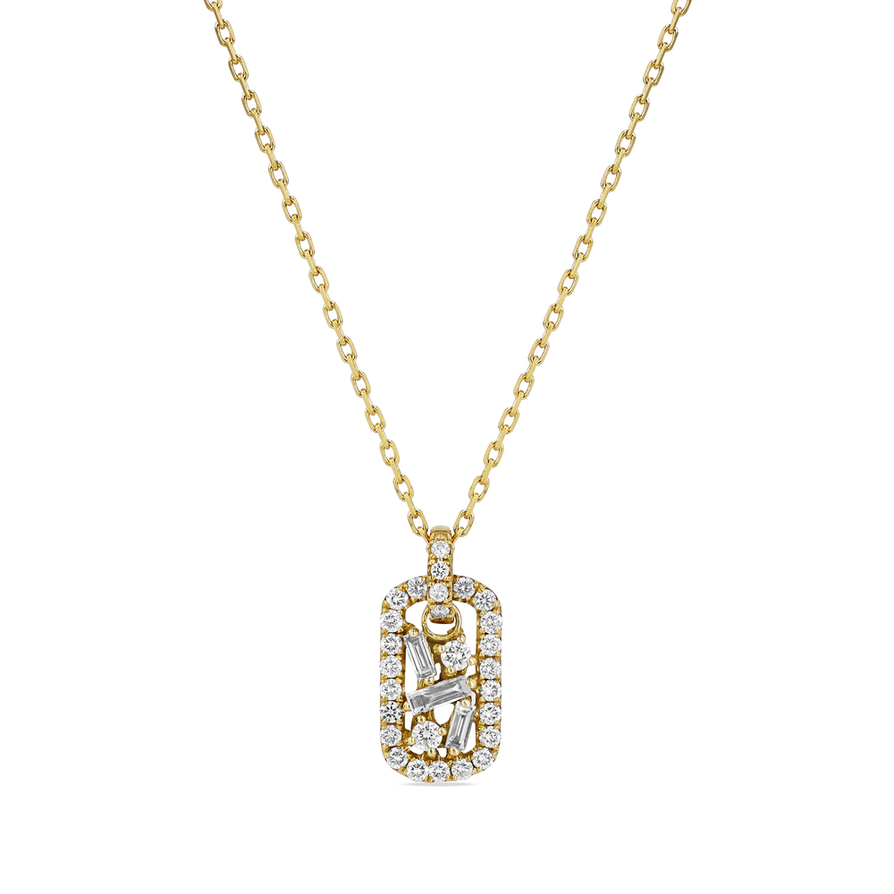 Suzanne Kalan Classic Diamond Mini Dog Tag Pendant In Yellow Gold/Diamond