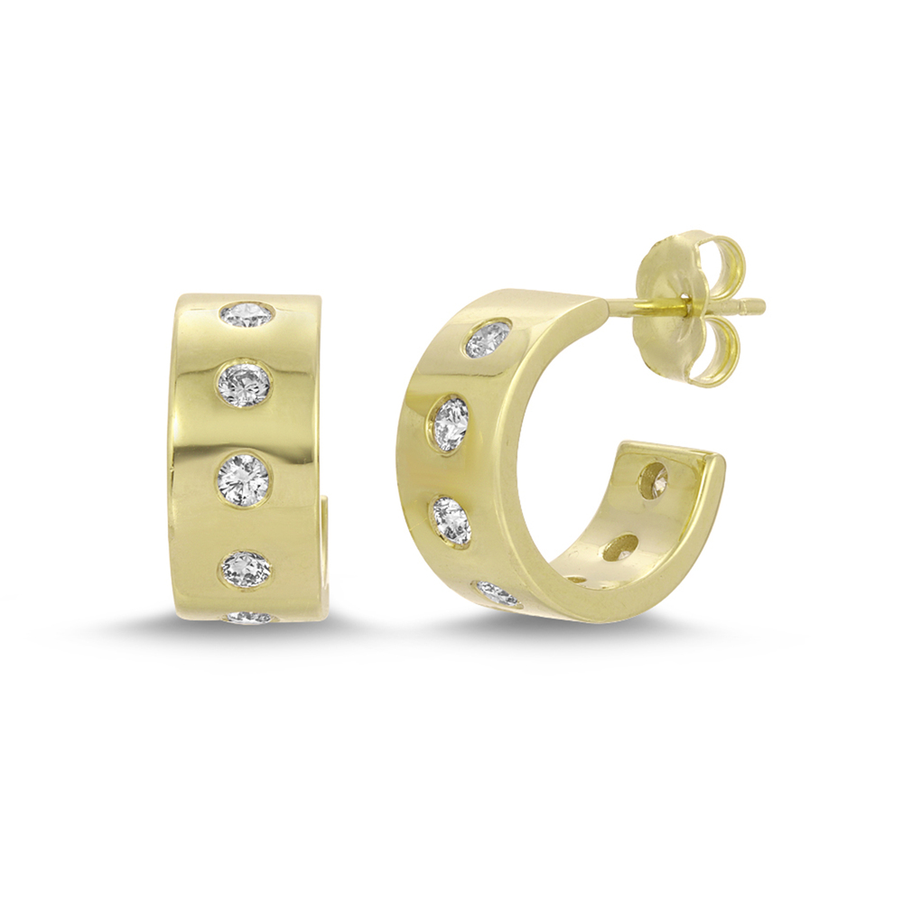 Nancy Newberg Diamond Dotted Hoops Earring In Yellow Gold,white Diamonds
