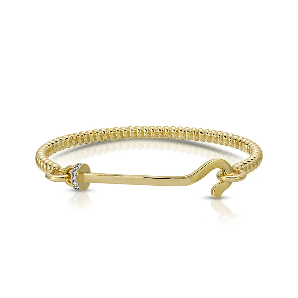 Nancy Newberg Gold Hook Bangle Bracelet In Yellow Gold,white Diamonds