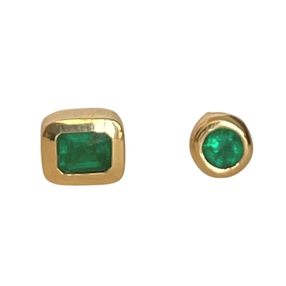Natalia Pas Jewelry Mismatched Emerald Stud Earrings In 18K Yellow Gold/Emerald