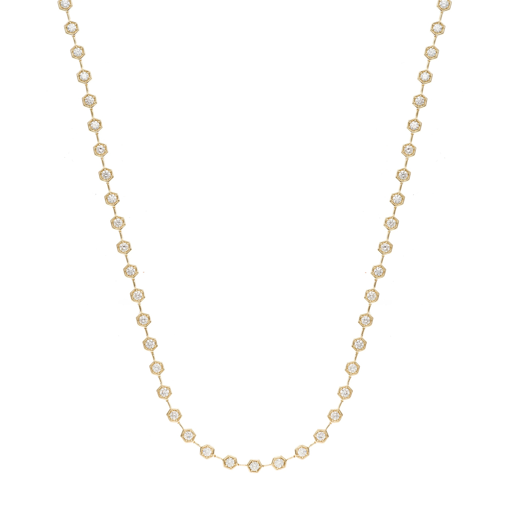 Ariel Gordon Jewelry Diamond Hex Tennis Necklace In Yellow Gold,white Diamonds