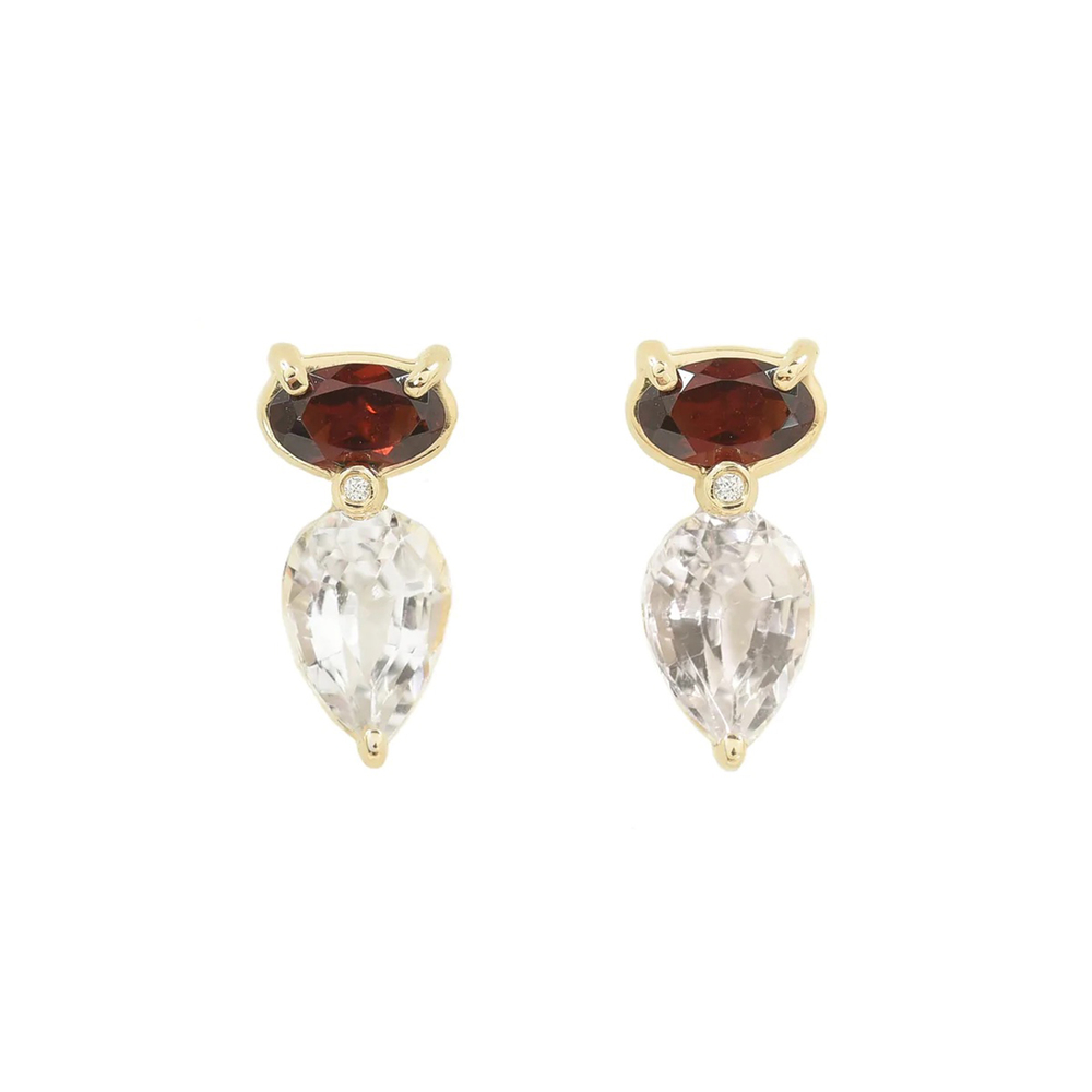 Bondeye Jewelry Strawberry Crystal Diamond Jollie Stud Earrings In Garnet/Diamond/White Topaz