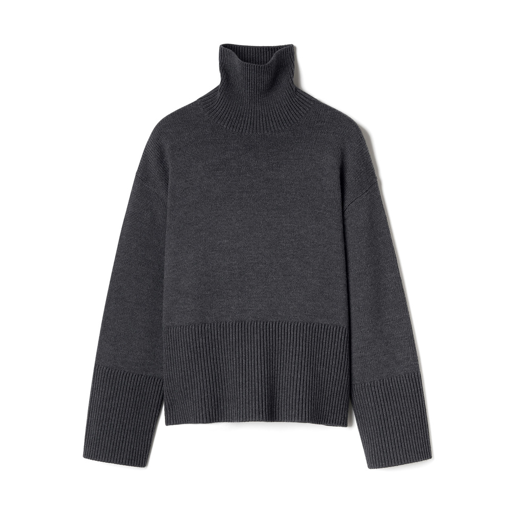 Best Yarn Dark Grey Extra-fine Wool Turtleneck Sweater - Fine wool sweaters  - Le Comptoir Irlandais